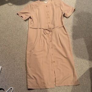 Chic Tan Midi Dress with Button Detail
